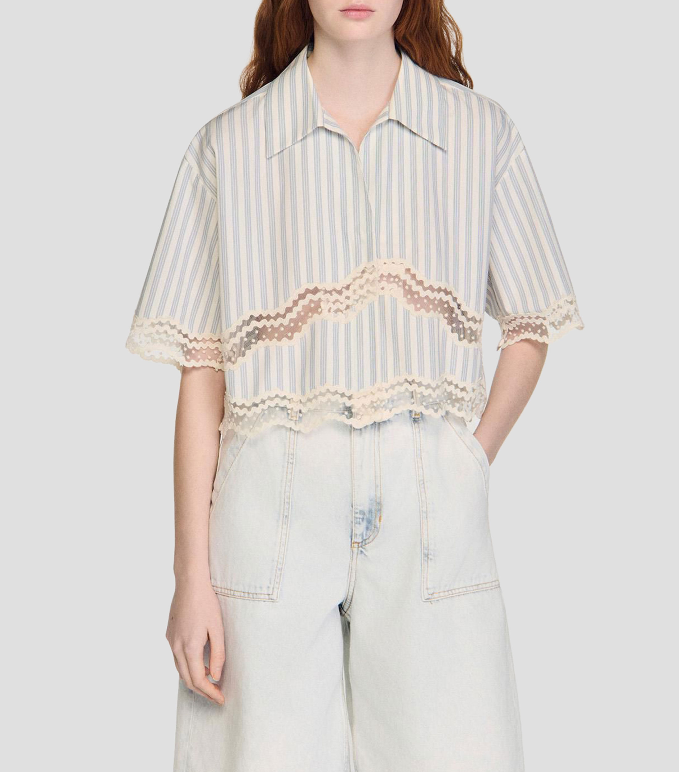 Camisa de rayas con manga corta Mujer